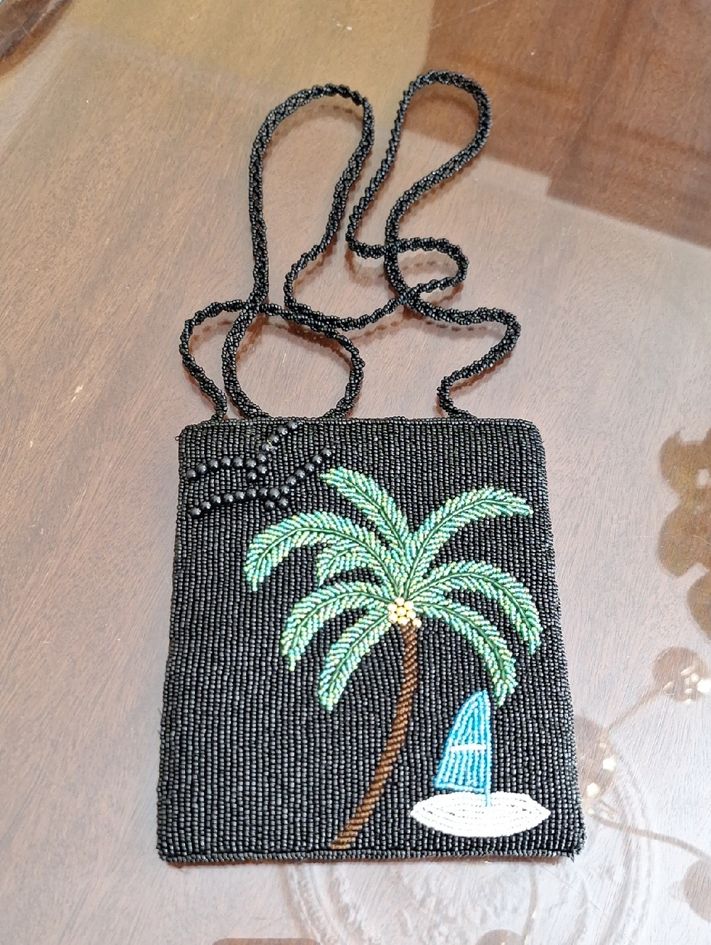 Ermo Beaded Black Palm Tree Crossbody Bag, In Perfect Shape